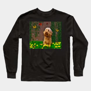 Cavapoo Cavoodle puppy among dandelions - cute cavalier King Charles spaniel Long Sleeve T-Shirt